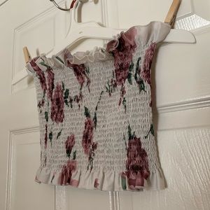 White floral strapless crop top size small